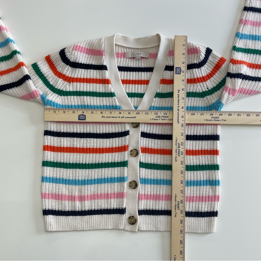 LOFT Summer Striped V-Neck Button Down Cardigan with Multi-Color Stripes, size M - Picture 7 of 10